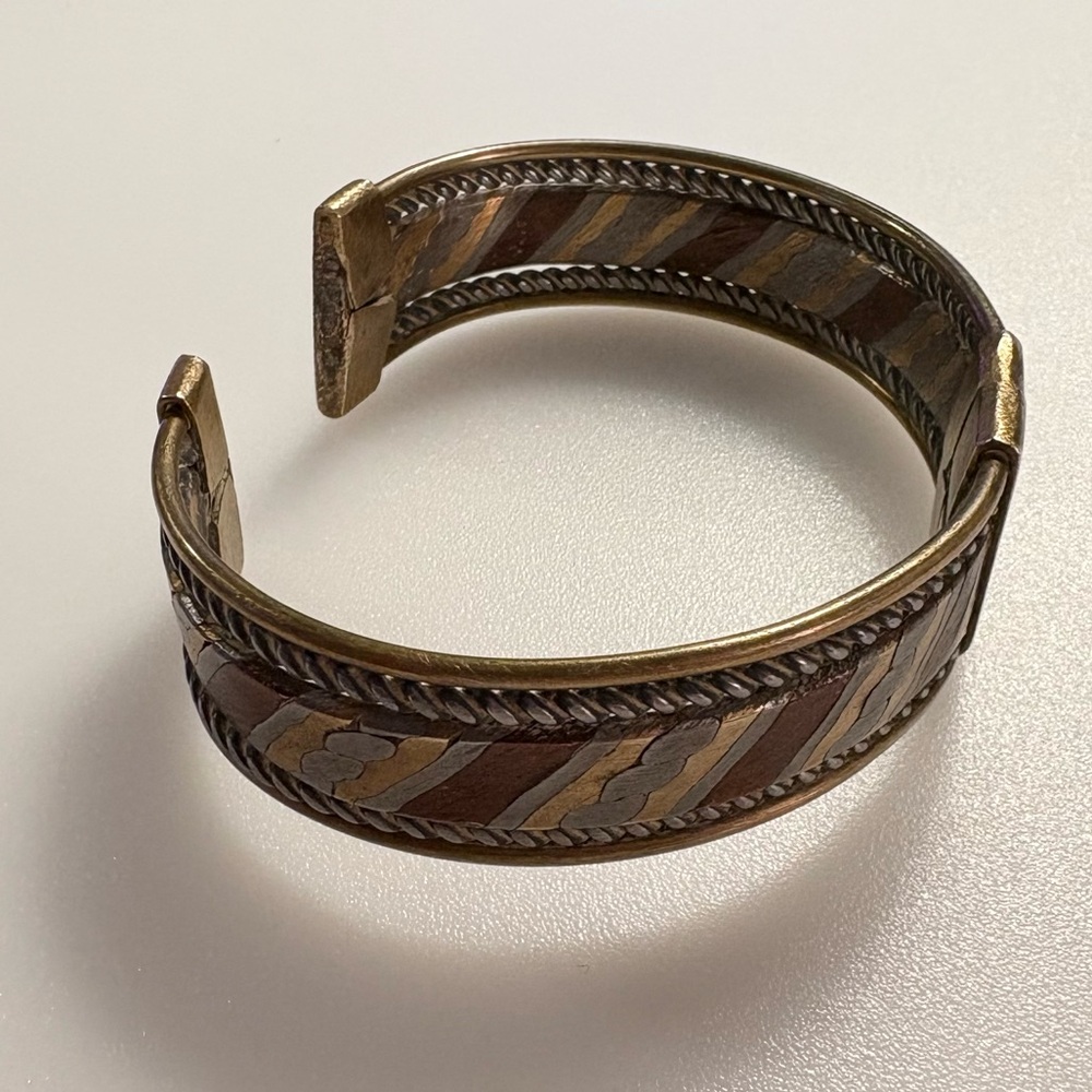 Vintage Mixed Metal Bohemian Copper Brass Silver Tone Cuff Bracelet Bangle - Picture 7 of 16